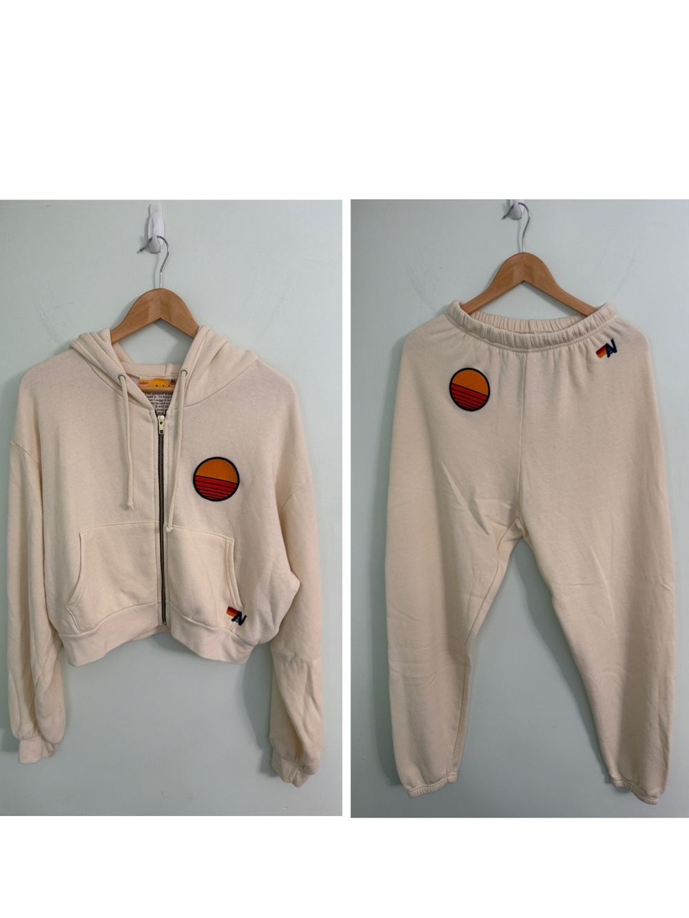 Aviator Nation Sunset Patch Relaxed Cropped Zip Hoodie & Sweatpants Set Medium